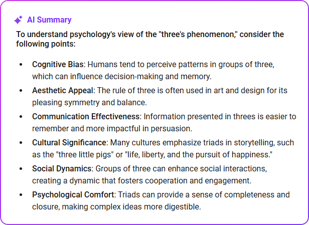 AI internet summary about how 3's are viewed in Psychology