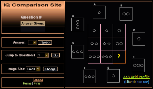 Online IQ test with a 3 X 3 Grid